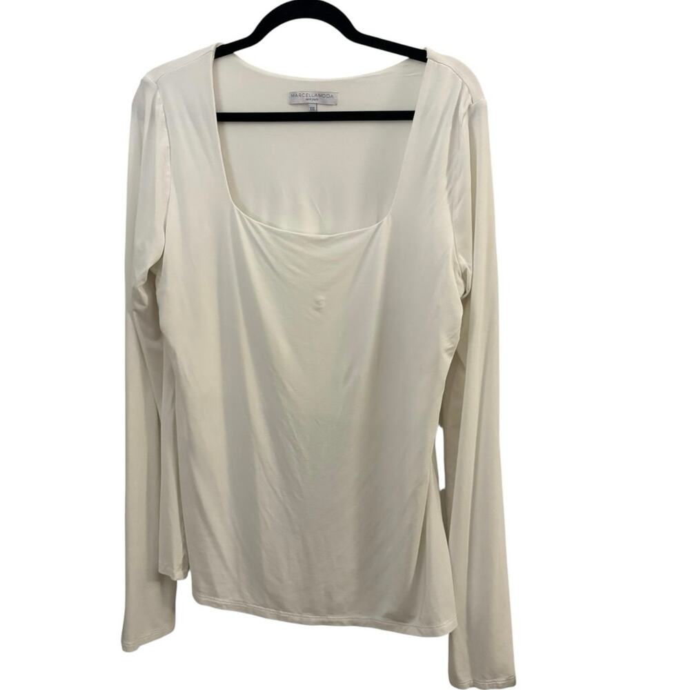 MarcellaModa NY White Deep Scoop Neck Top Shirt XXL Soft Viscose Stretchy Basic